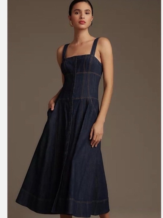 Anthropologie Dresses & Skirts - NWT Anthropologie Maeve Button Front blue Denim Maxi Corse Dress 6 Chore dress